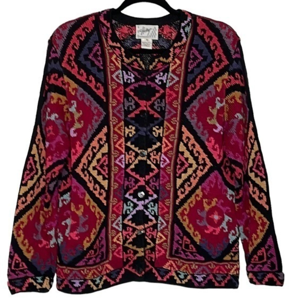 Hallet‎ San Francisco Colorful Unique Sweater 100% Pima Cotton Size Medium (M)